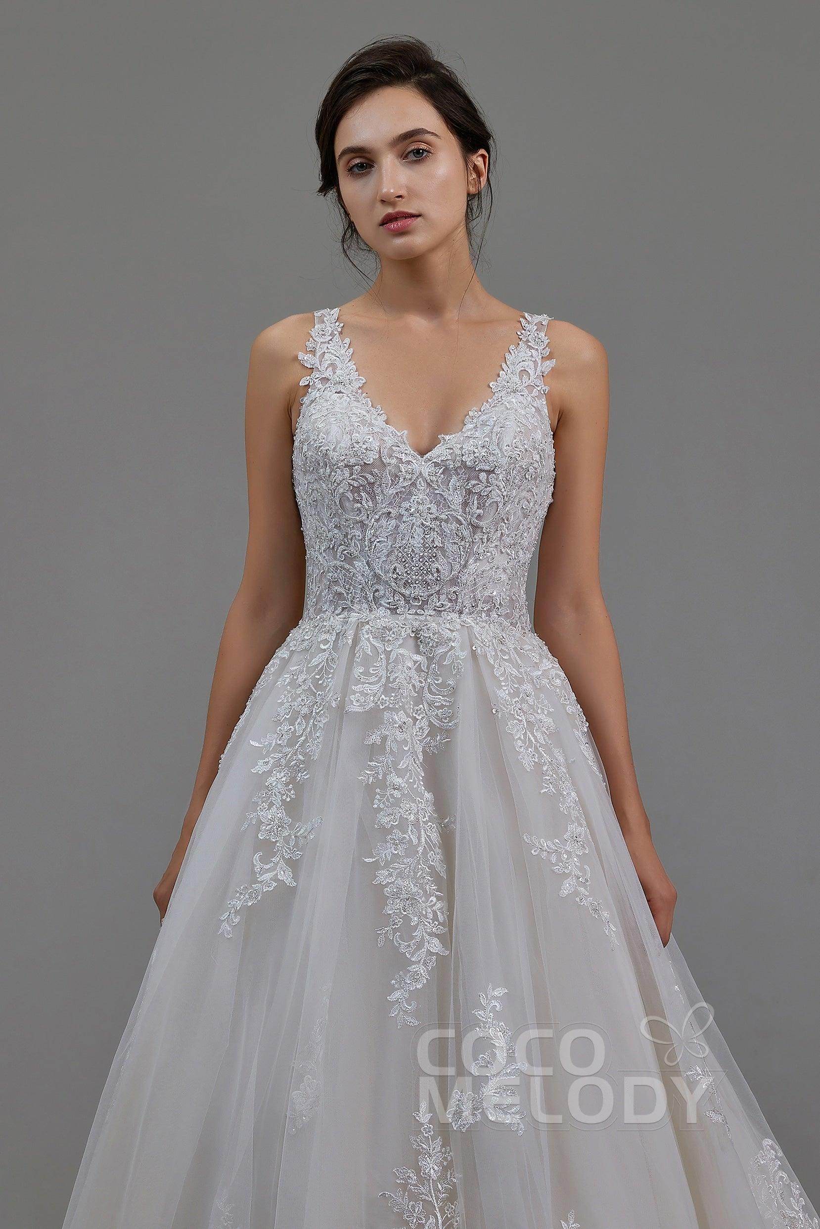 A-Line Court Train Tulle and Lace Wedding Dress LD5813 - COCOMELODY