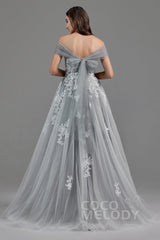 A-Line Sweep-Brush Train Tulle Wedding Dress LD5820CR - COCOMELODY