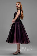 A-Line Tea Length Tulle Gothic Wedding Dress LD5842CR - COCOMELODY