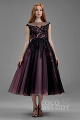 A-Line Tea Length Tulle Gothic Wedding Dress LD5842CR - COCOMELODY