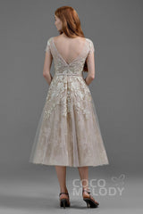 A-Line Tea Length Tulle Wedding Dress LD5843CR - COCOMELODY