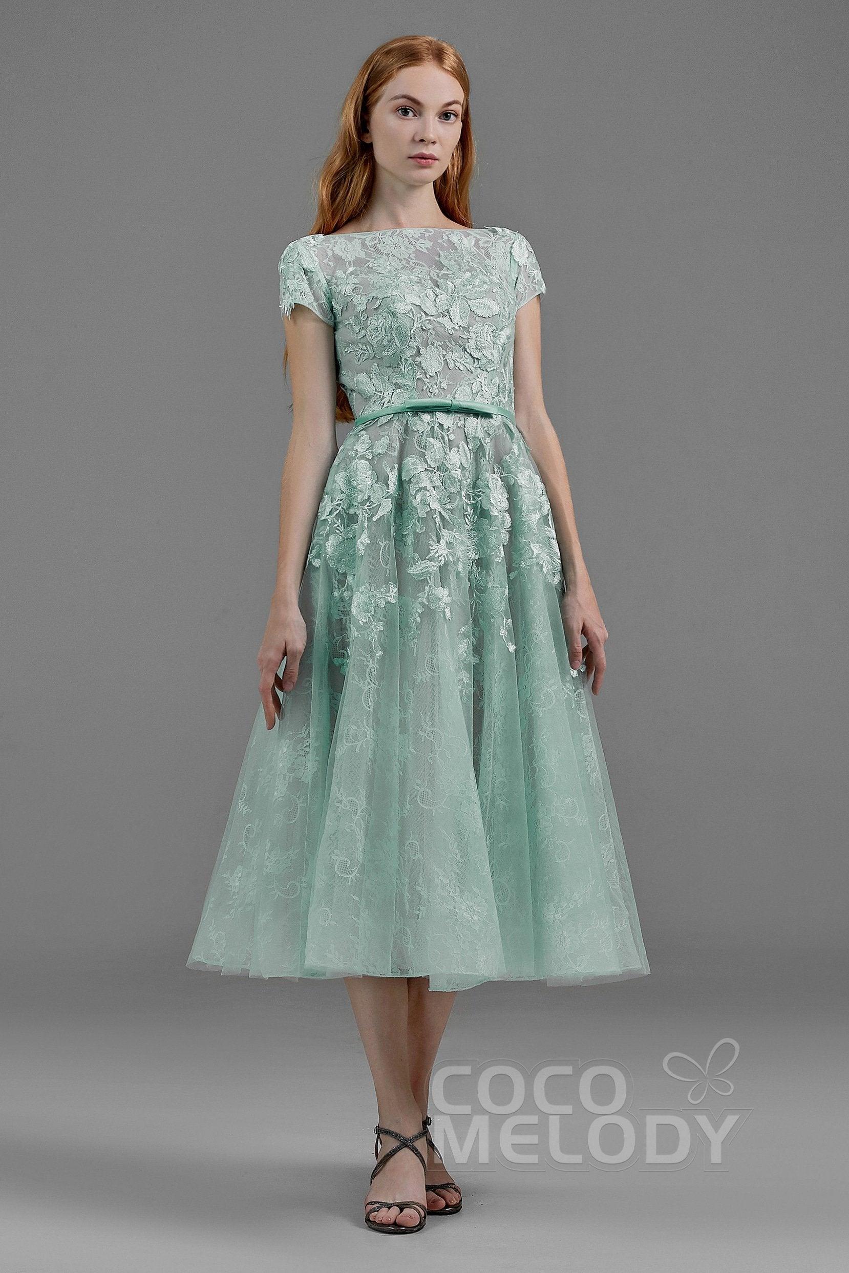 A-Line Tea Length Tulle Wedding Dress LD5843CR - COCOMELODY
