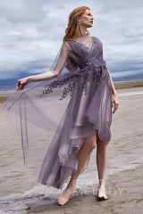 A-Line High-Low Tulle Wedding Dress LD5844CR - COCOMELODY