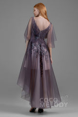 A-Line High-Low Tulle Wedding Dress LD5844CR - COCOMELODY