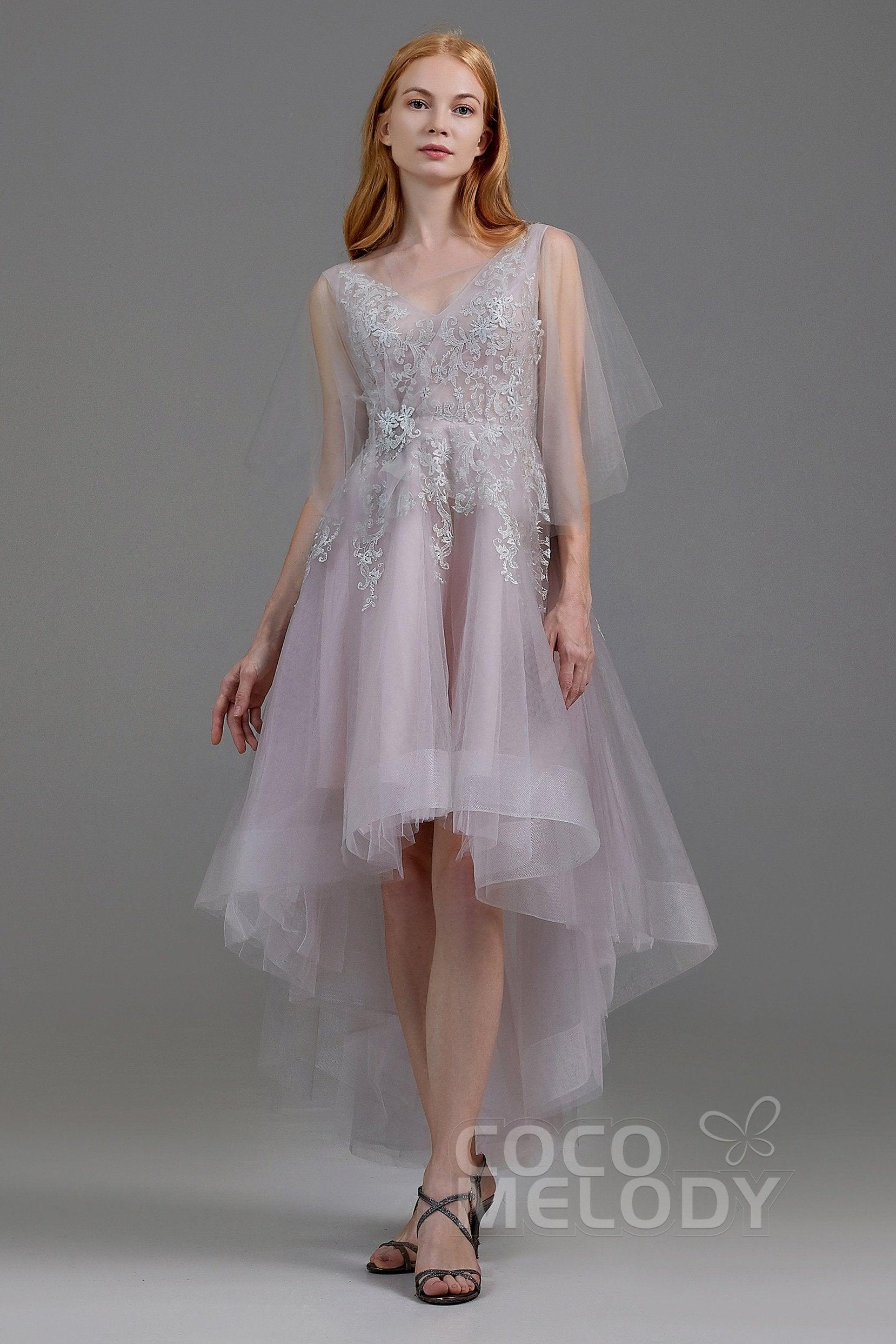 A-Line High-Low Tulle Wedding Dress LD5844CR - COCOMELODY