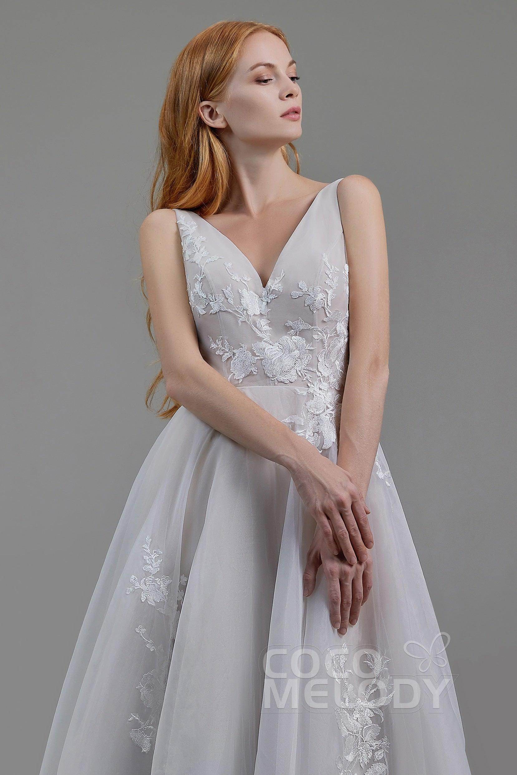 A-Line Court Train Organza and Tulle Wedding Dress LD5862 - COCOMELODY