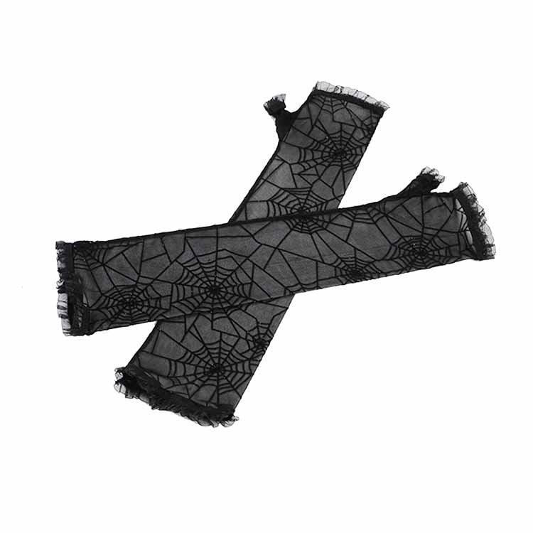 Halloween witch spider Web fingerless gloves 545743001631 - COCOMELODY