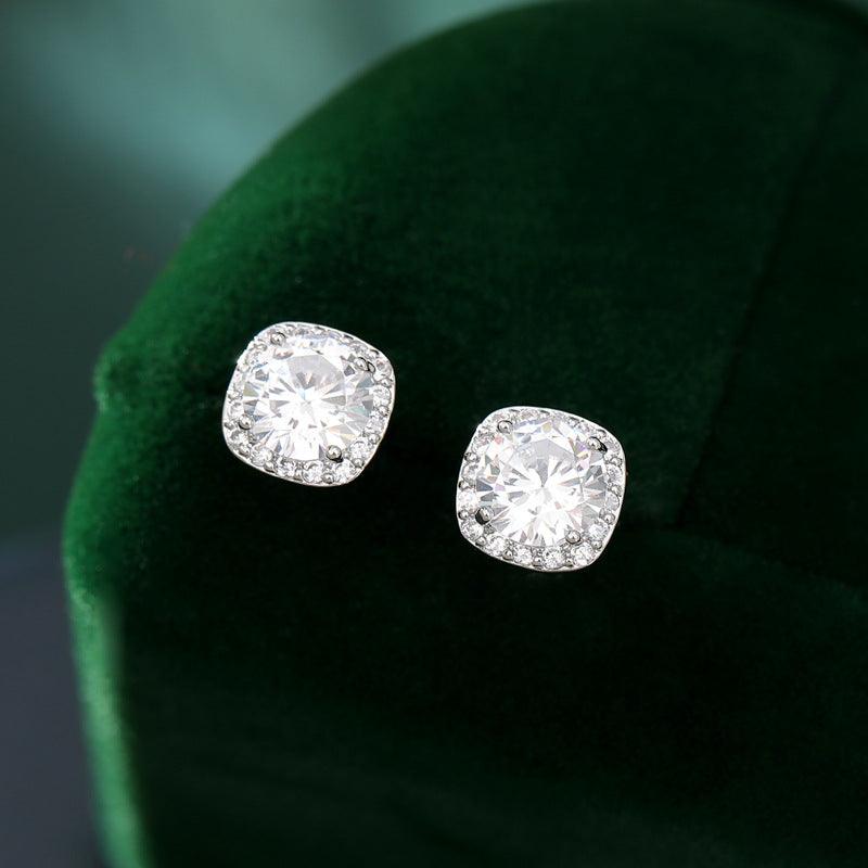 Color small square diamond earrings nail zircon earrings 528019159543 - COCOMELODY