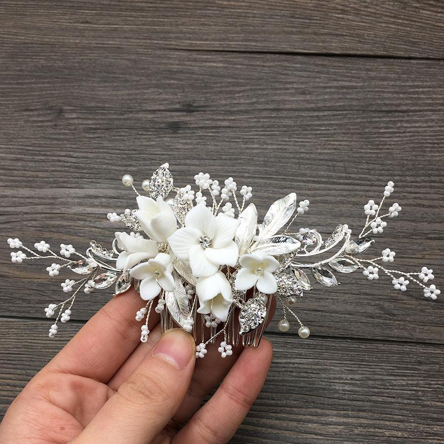 Handmade flowers for the bride Combs pearl headband wedding dress accessories 606964140214 - COCOMELODY