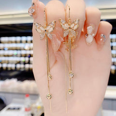 Zircon butterfly fringe earrings Fashion everything earrings 653045976680 - COCOMELODY