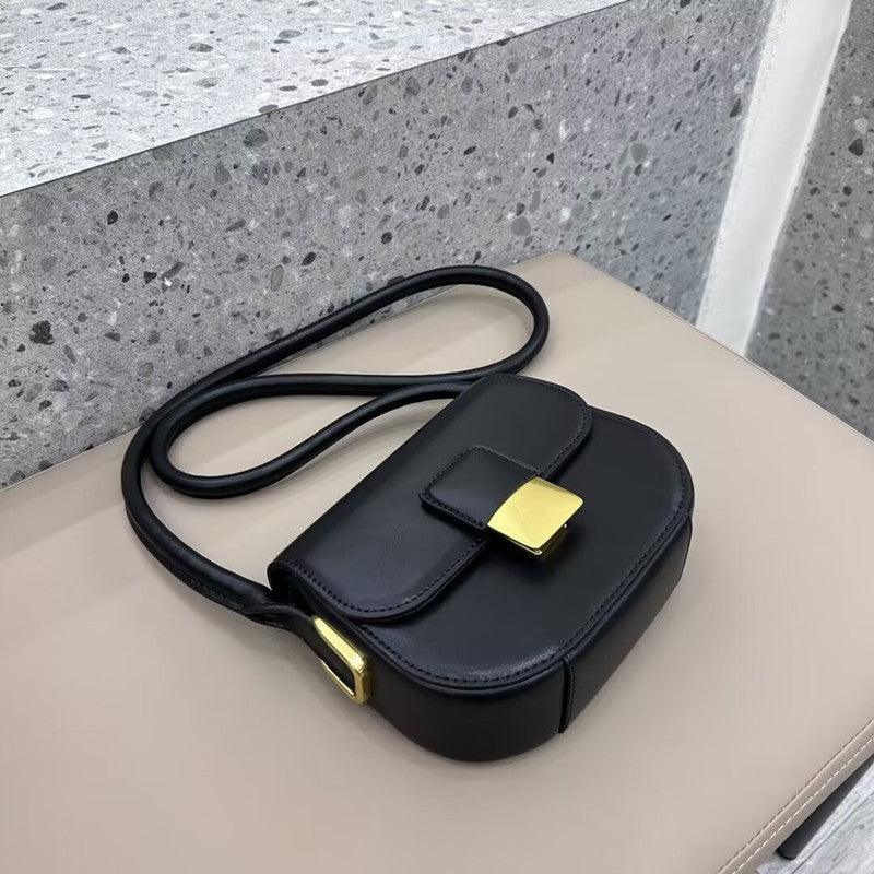 Leather half round saddle bag underarm bag 724733009492 - COCOMELODY