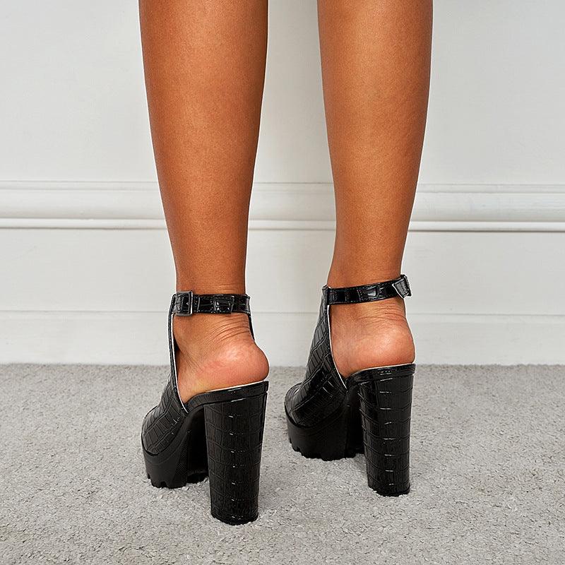 Peep Toe Ankle Strap Pointy Block Heel Sandals 666210033920 - COCOMELODY