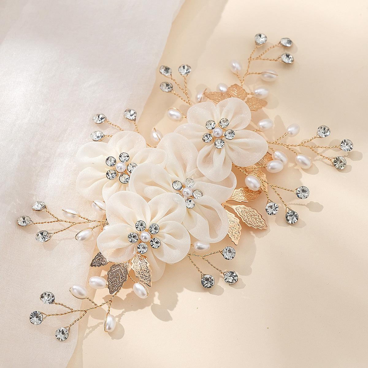 Beautiful white flower handcrafted hair clip Wedding hair accessories Diamond pearl hair clip 753896048928 - COCOMELODY