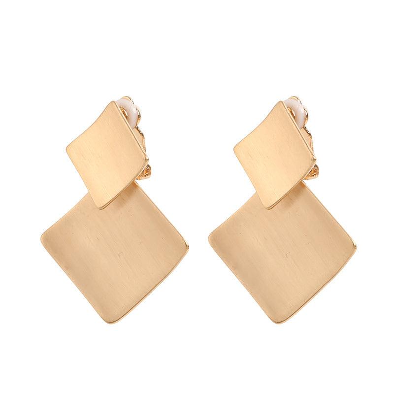 Simple square geometry alloy earrings Fashion light luxury all-in-one women's ear clips 720384731306 - COCOMELODY