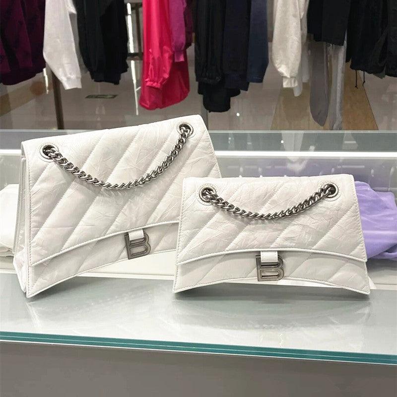 Cowhide pleated diamond check chain bag evening bag 706471330384 - COCOMELODY