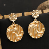 Metallic atmosphere exaggerated earrings Fashion round pattern medium long earrings 677325329302 - COCOMELODY