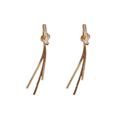 Delicate light luxe zircon knot fringe earrings temperament long earrings 800256901146 - COCOMELODY