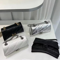 Cowhide pleated diamond check chain bag evening bag 706471330384 - COCOMELODY