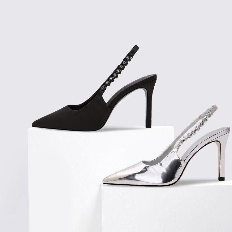 Silver Metallic Slingback Heel Sandals 715572448684 - COCOMELODY
