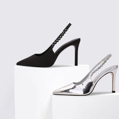 Silver Metallic Slingback Heel Sandals 715572448684 - COCOMELODY