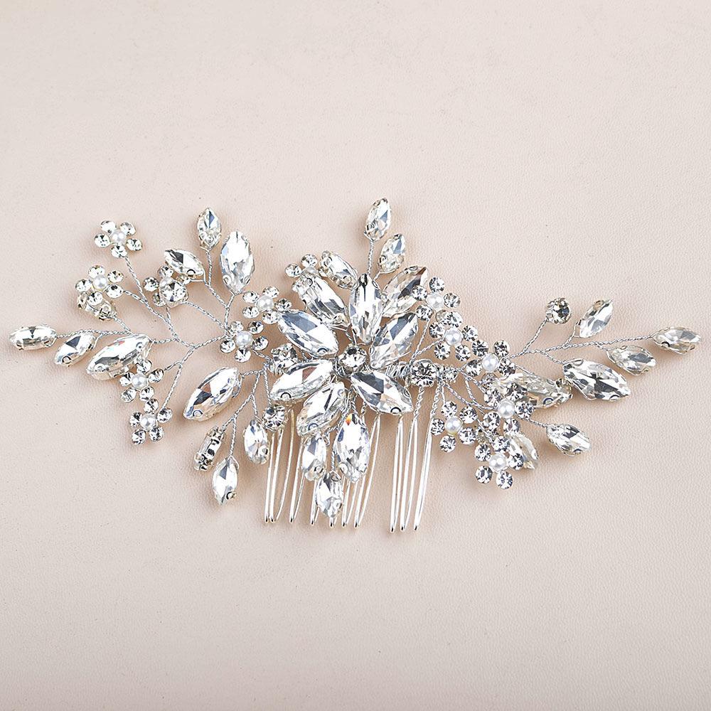 Pearl drill comb hand hair accessories inlaid crystal hair comb 749310304340 - COCOMELODY