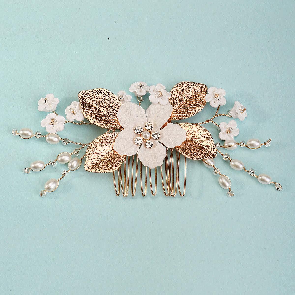 Bridal headwear Hairpin comb Wedding party wedding photo hairpin white polymer clay flower hair comb 768293185702 - COCOMELODY