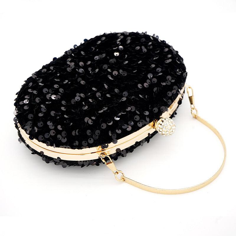 Goose egg oval crossbody Carry colorful black sequin dinner bag 675056328141 - COCOMELODY