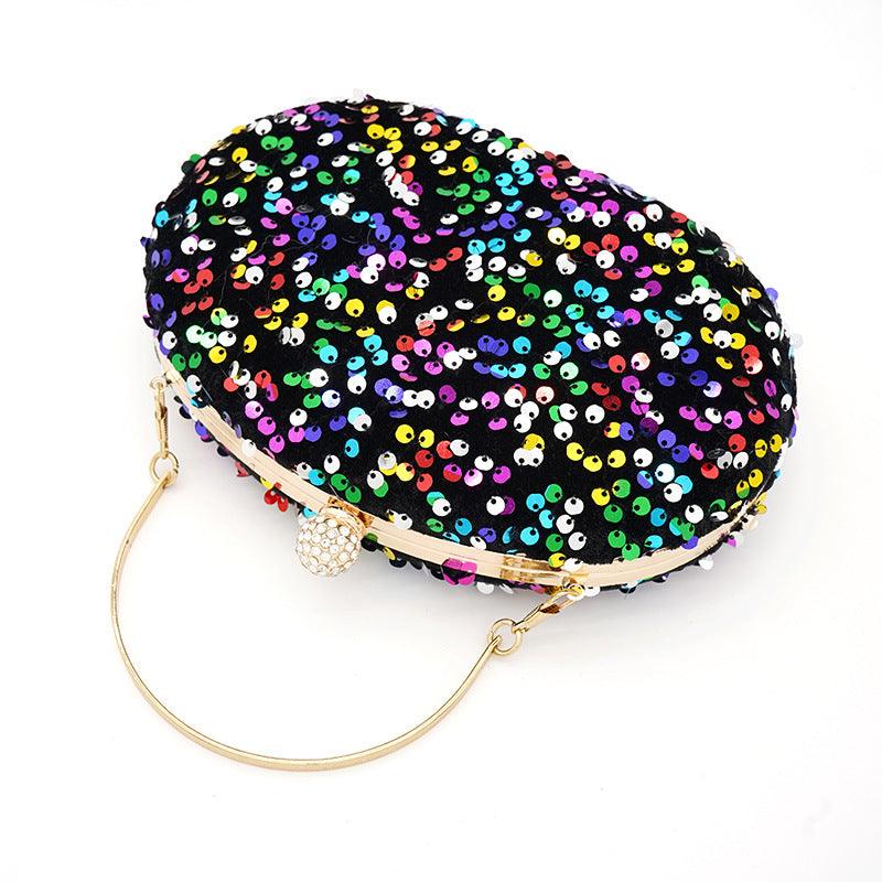 Goose egg oval crossbody Carry colorful black sequin dinner bag 675056328141 - COCOMELODY
