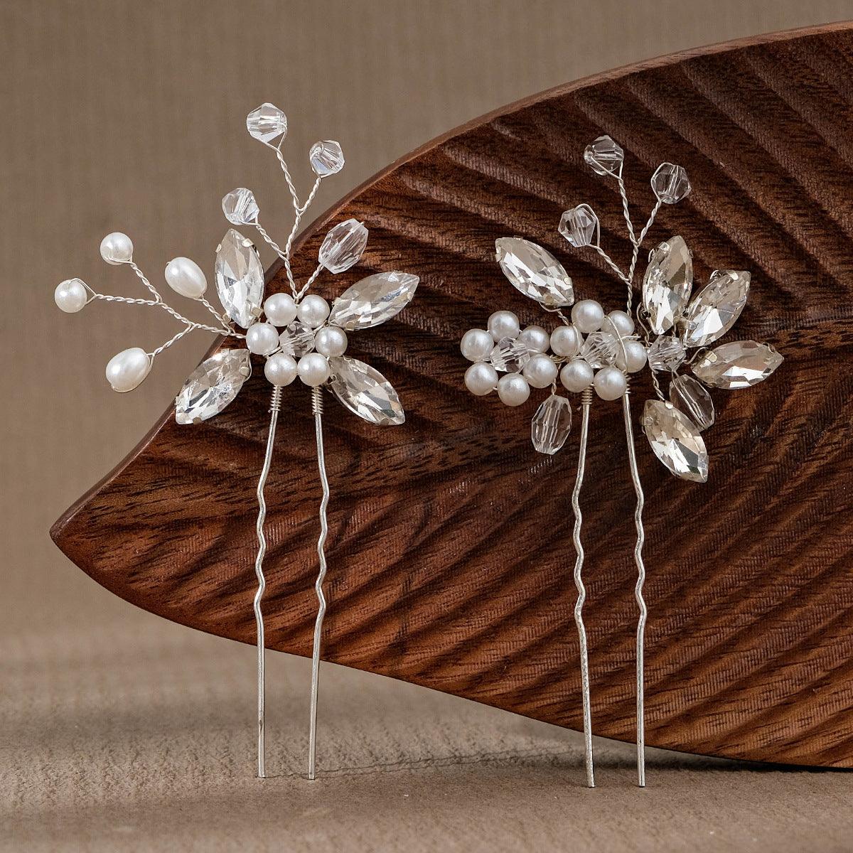 Bridal hairpin Wedding hairpin Handmade rhinestone pearl hairpins 788503768124 - COCOMELODY