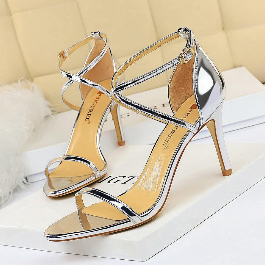 Faux Leather Ankle Strap Pointy Stiletto Heels 571572295848 - COCOMELODY