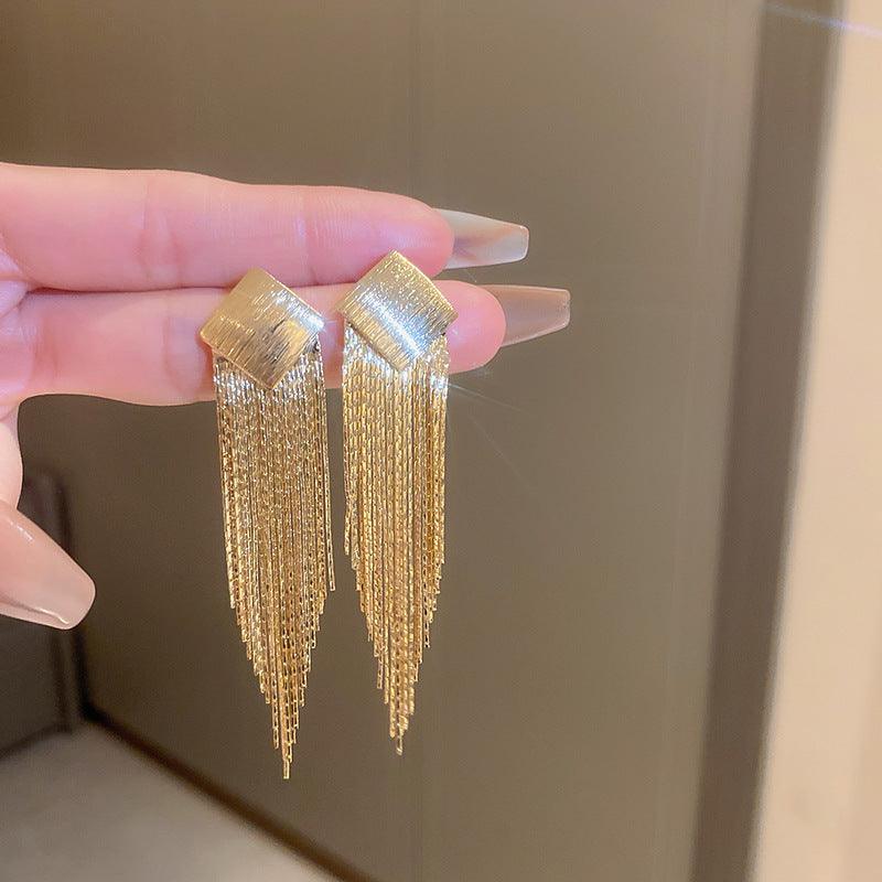 Silver needle heart square metal tassel earrings 687956869389 - COCOMELODY