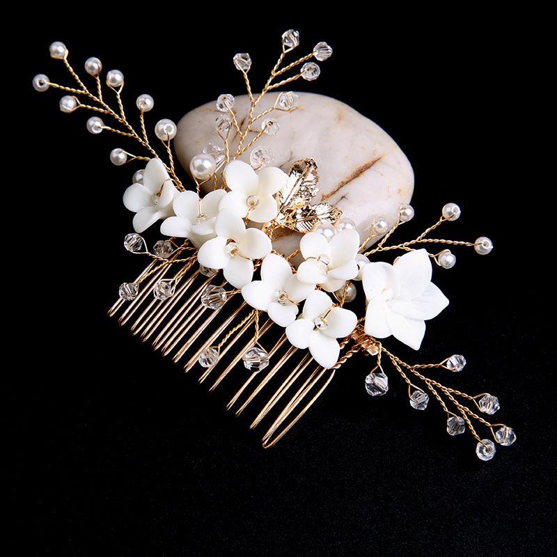 Bridal accessories Gold leaf hair up hair comb Handmade rhinestone headdress flower comb 698449649574 - COCOMELODY