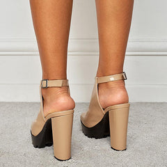 Peep Toe Ankle Strap Pointy Block Heel Sandals 666210033920 - COCOMELODY