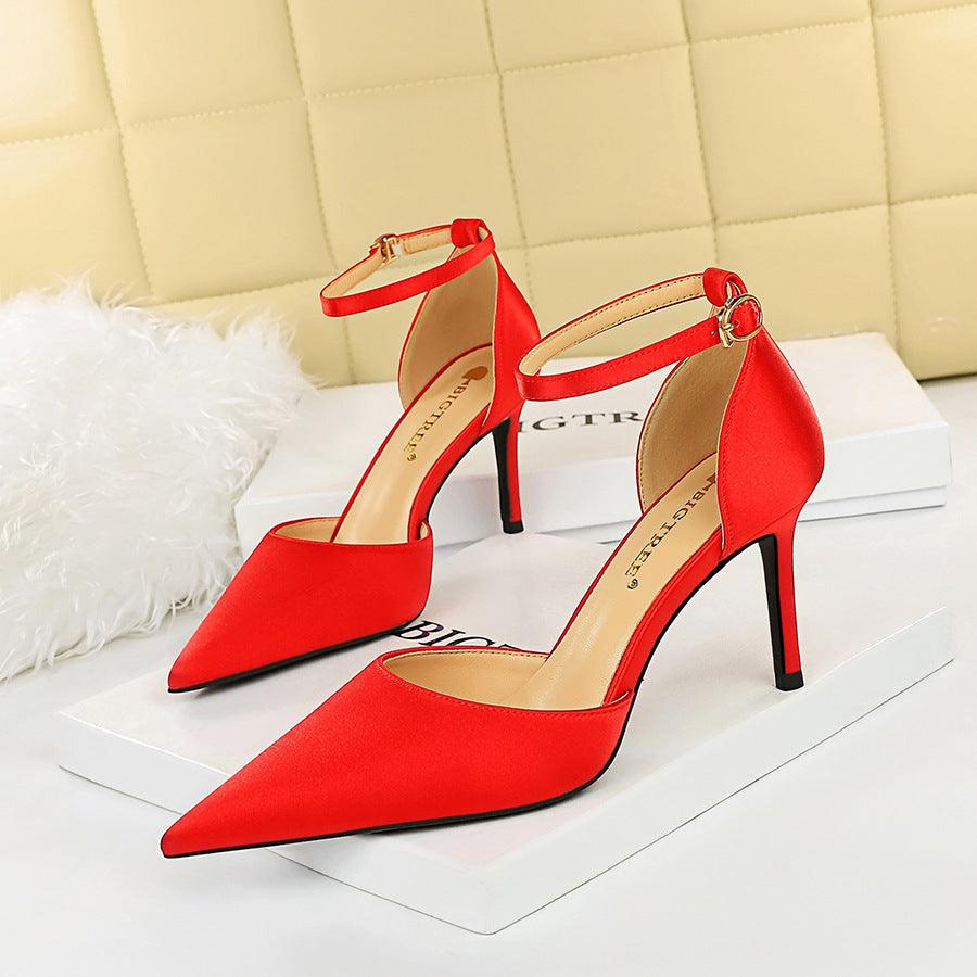 Champagne Satin Pointy Stiletto Heels 674228626275 - COCOMELODY