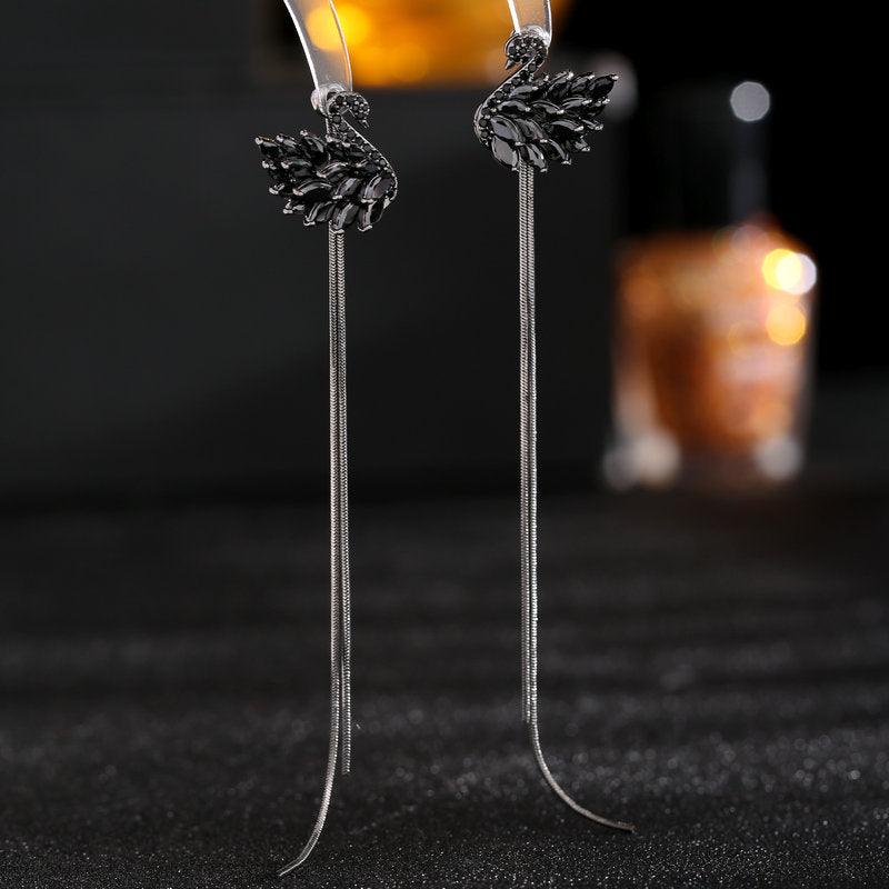 Swan tassel silver needle earrings 718899853686 - COCOMELODY