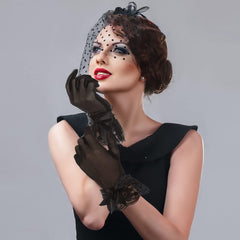 Mesh Gloves Hand-Decorated Lace Lace Bow Short Style Gloves 670423584870 - COCOMELODY