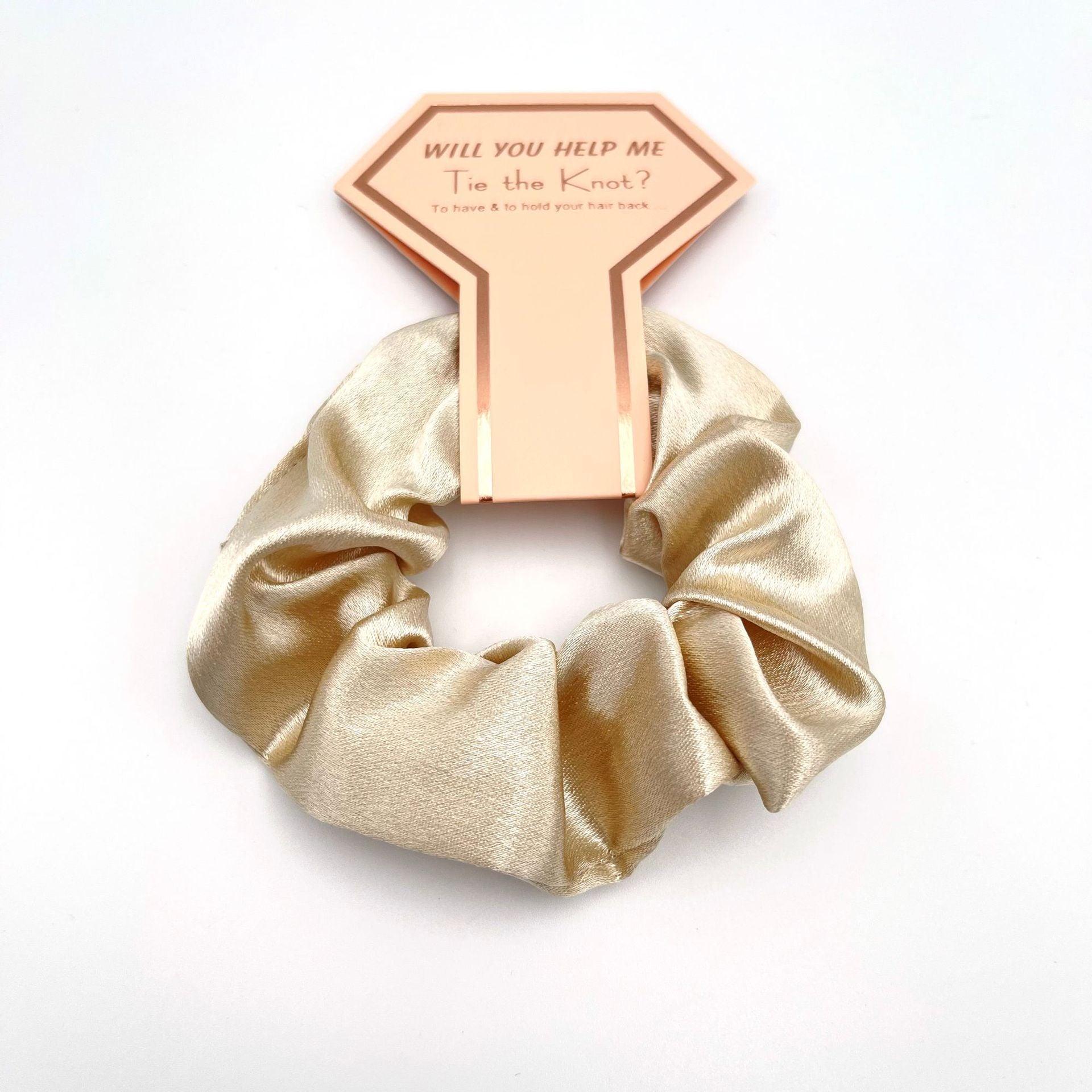Crown Card Crystal Satin scrunchie Wedding party Gift Fashion solid color hair tie set 676812975531 - COCOMELODY
