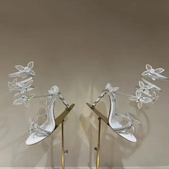 Rhinestone Ankle Strap Round Stiletto Heels 773927533050 - COCOMELODY