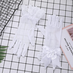 Mesh Gloves Hand-Decorated Lace Lace Bow Short Style Gloves 670423584870 - COCOMELODY