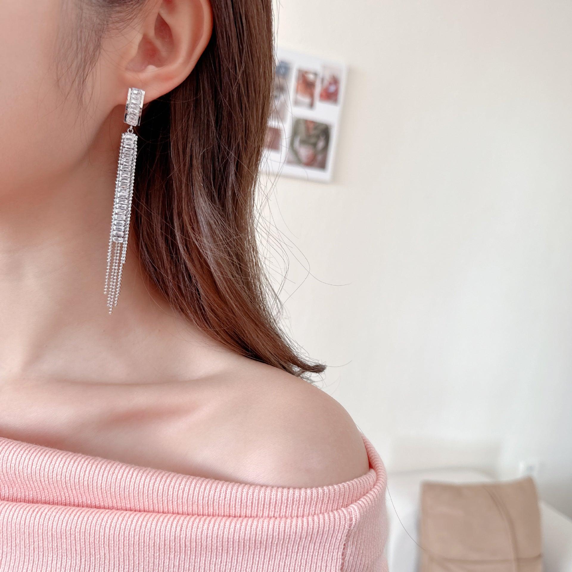 S925 silver needle long tassel earrings 762461389092 - COCOMELODY