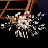 Gold leaf updo hair comb ornaments handmade rhinestone headdress bridal accessories 698964279630 - COCOMELODY