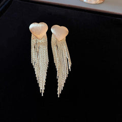 Silver needle heart square metal tassel earrings 687956869389 - COCOMELODY