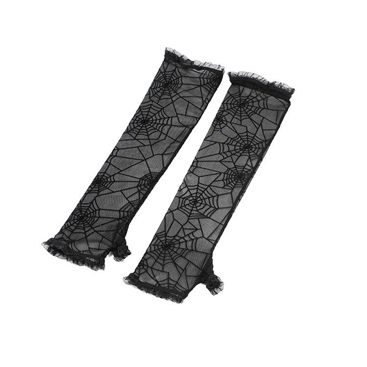 Halloween witch spider Web fingerless gloves 545743001631 - COCOMELODY