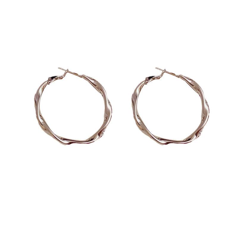 Diamond set metal hoop earrings 750500761296 - COCOMELODY