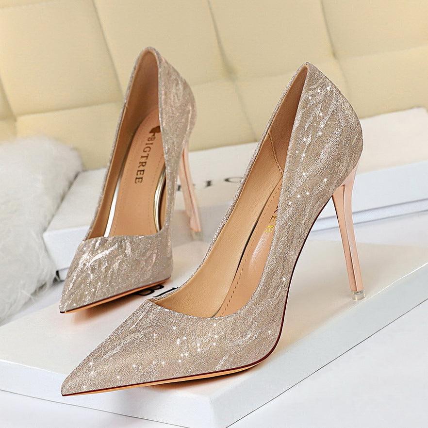 Glitter and Metallic Pointy Stiletto Heels 606336050941 - COCOMELODY