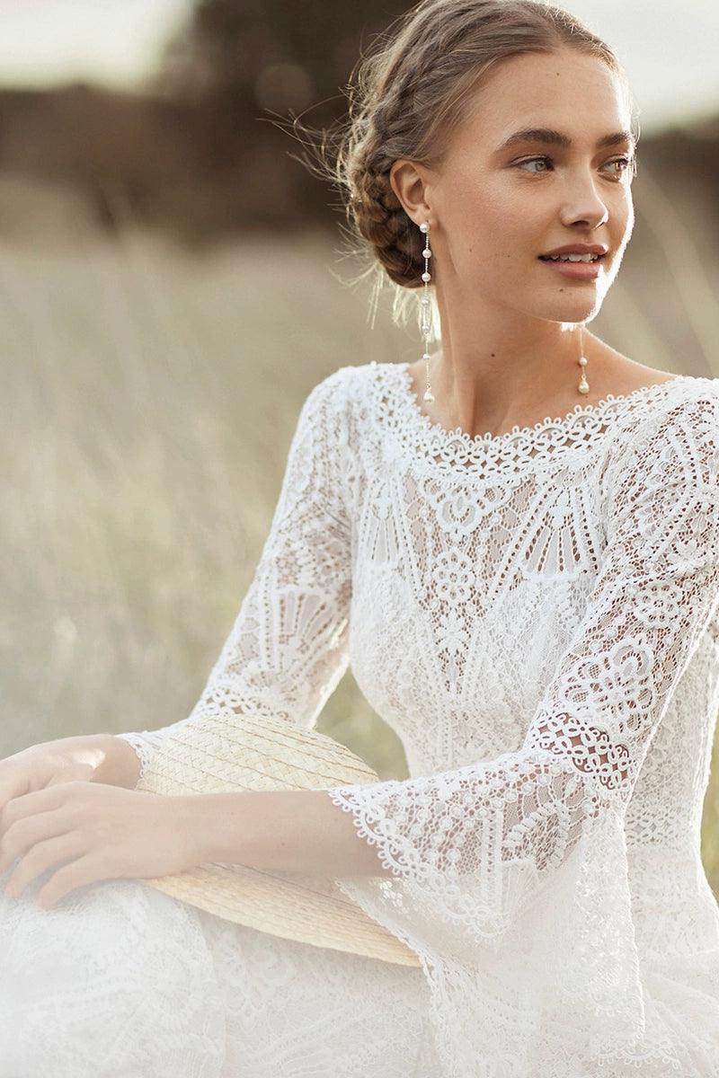 Sheath-Column Sweep-Brush Train Lace Wedding Dress 642360655746 - COCOMELODY