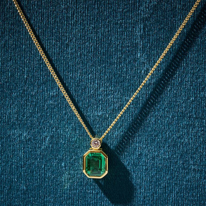 Octagonal Green Jewel Necklace S925 silver gold plated square emerald clavicle chain 680207180457 - COCOMELODY