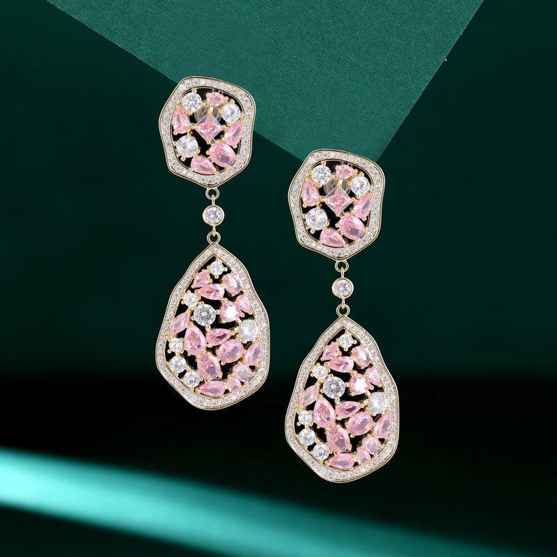Long drop set zircon earrings 812324678919 - COCOMELODY