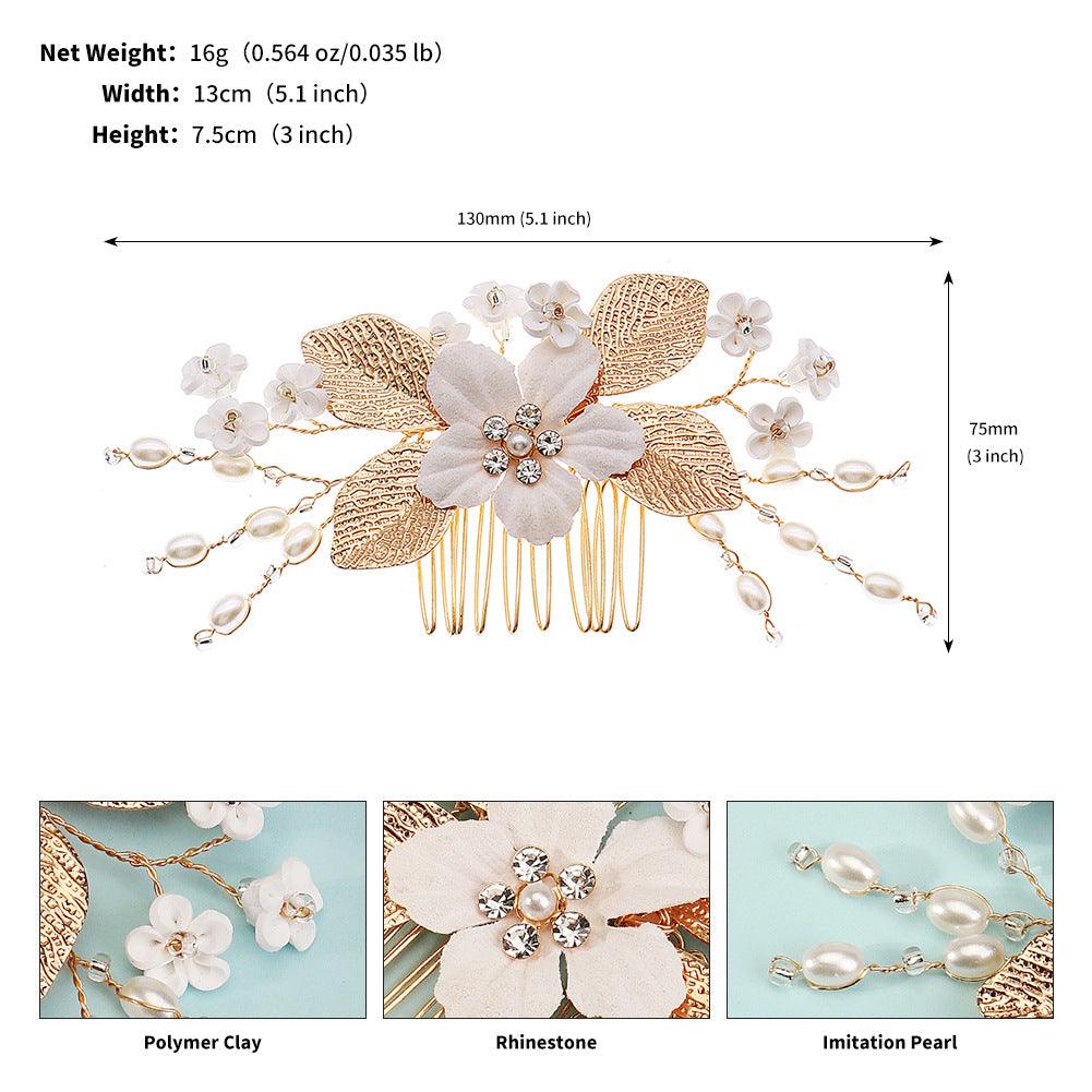 Bridal headwear Hairpin comb Wedding party wedding photo hairpin white polymer clay flower hair comb 768293185702 - COCOMELODY