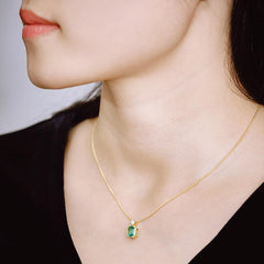 Octagonal Green Jewel Necklace S925 silver gold plated square emerald clavicle chain 680207180457 - COCOMELODY